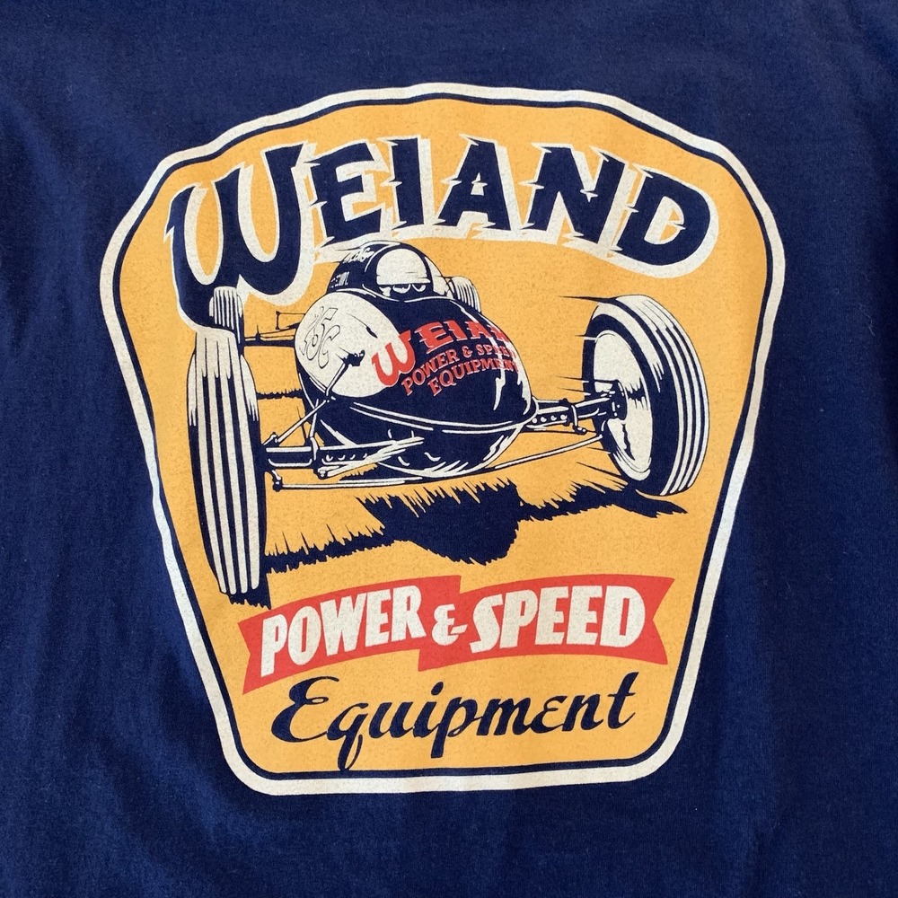 Weiand Shirt Mens XL Blue Long Sleeve Hot Rod Power & Speed Dragster Blower Tee